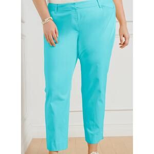 Talbots The Perfect Crop Pants Aqua Blue Stretch Cotton Comfort Classic Fit 16W
